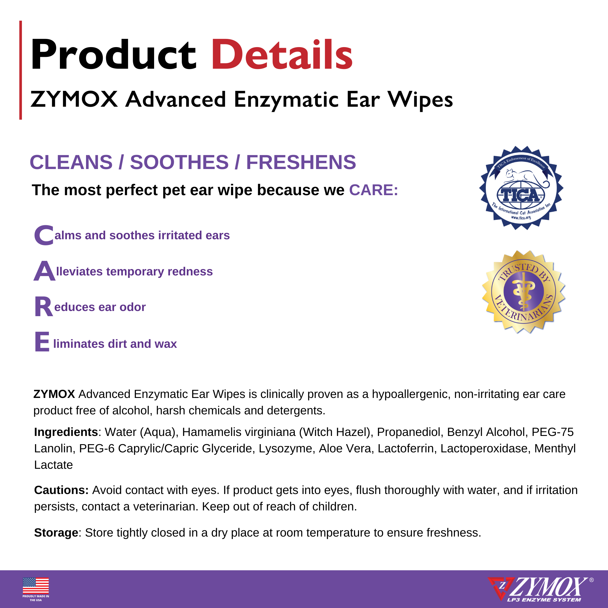 ZYMOX Ear Wipe Details